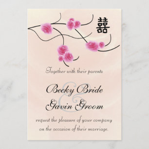 Wedding Invitation Double Happiness Cherry Blossom