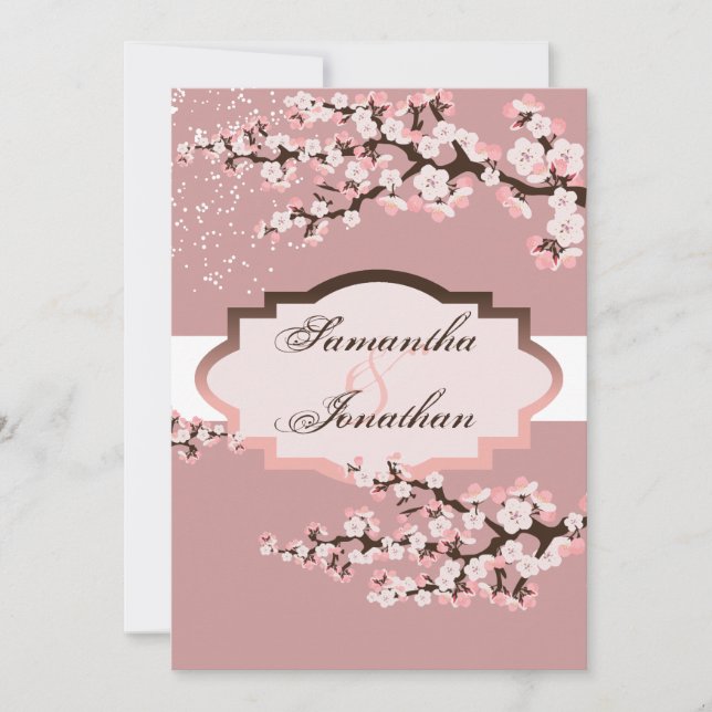Wedding Invitation Dusty Rose Pink Cherry Blossom (Front)