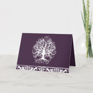 Wedding Invitation-Eggplant & White Swirl Tree Invitation