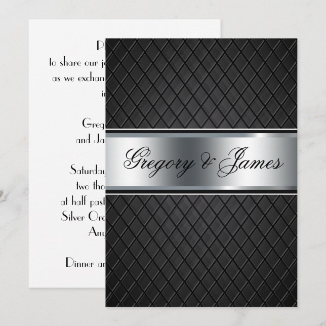 Wedding Invitation, Elegant Black and Silver Invitation (Front/Back)