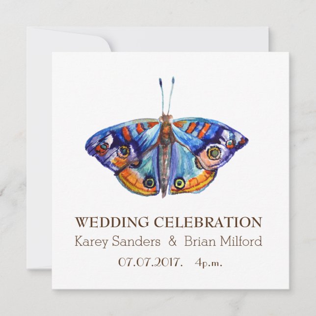Wedding Invitation, Elegant ,Blue Butterfly Art Invitation (Front)