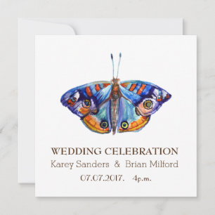 Wedding Invitation, Elegant ,Blue Butterfly  Art Invitation