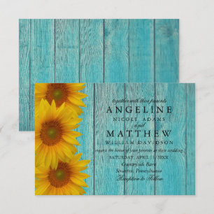 Wedding Invitation - Elegant Blue Rustic Sunflower