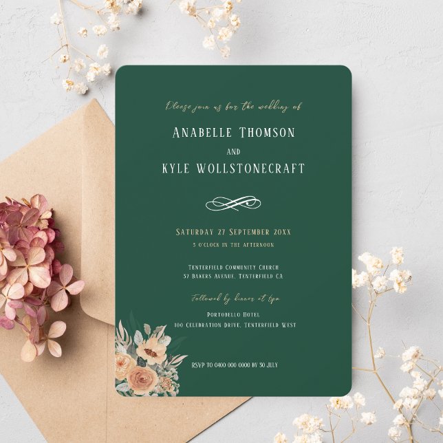 Wedding invitation - Elegant floral dark green  (Creator Uploaded)