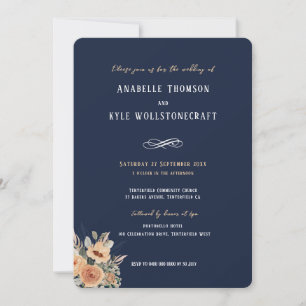 Wedding invitation - Elegant floral dark navy blue