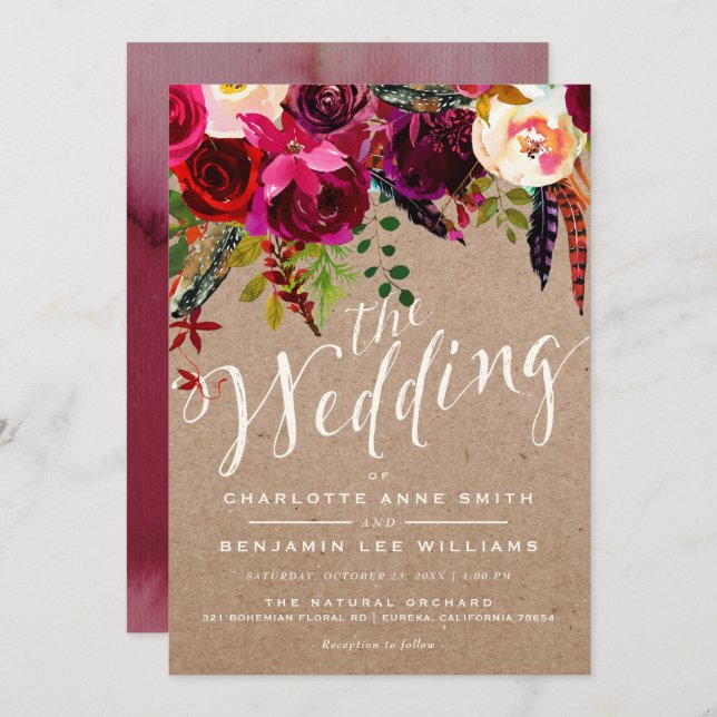 WEDDING INVITATION | Elegant Floral Rustic Boho (Front/Back)