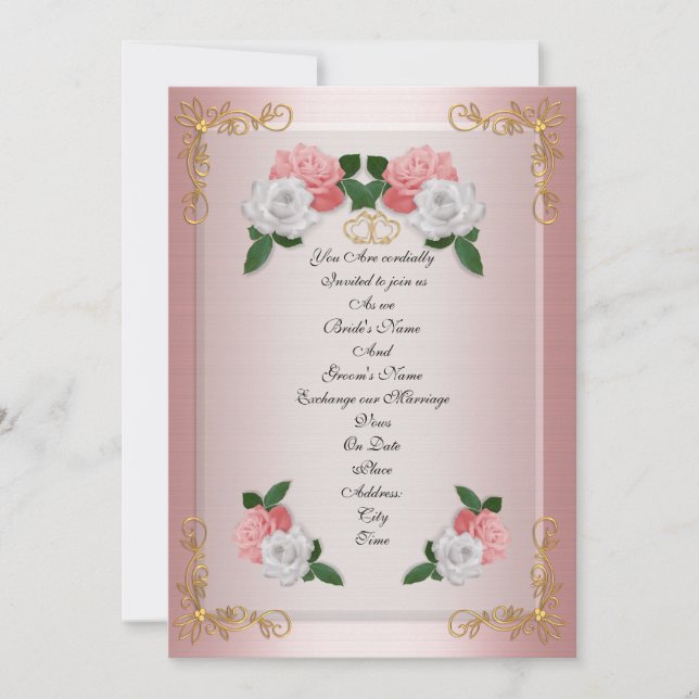 Wedding invitation elegant formal pink roses (Front)