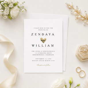 Wedding Invitation Elegant Gold Heart