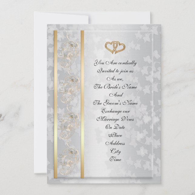 Wedding invitation elegant gold hearts (Front)
