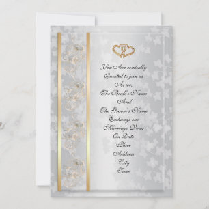 Wedding invitation elegant gold hearts