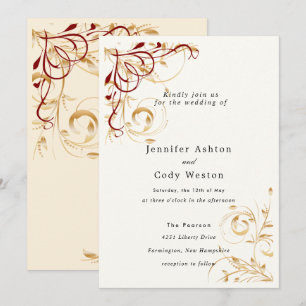 Wedding Invitation Elegant Gold Swirl Colour Choic