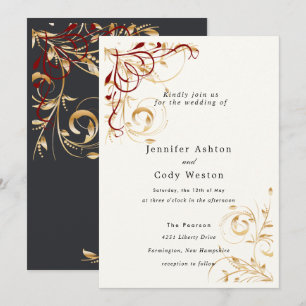 Wedding Invitation Elegant Gold Swirl Colour Choic