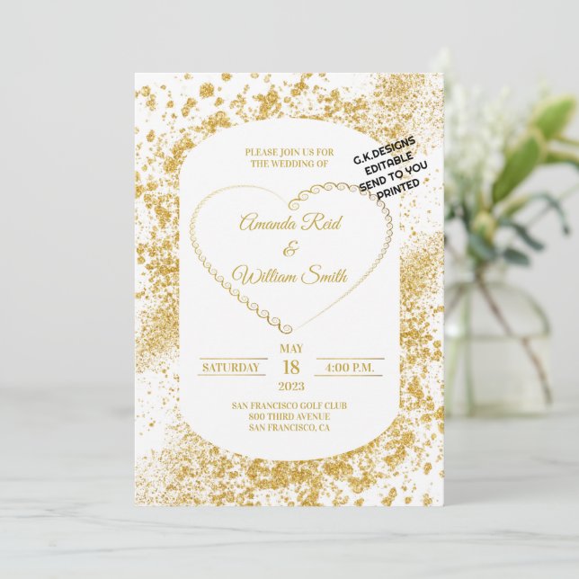 Wedding invitation Elegant Gold wedding invitation (Standing Front)