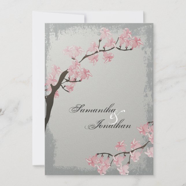 Wedding Invitation - Elegant Grey Cherry Blossom (Front)