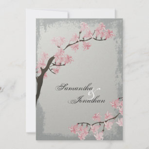 Wedding Invitation - Elegant Grey Cherry Blossom