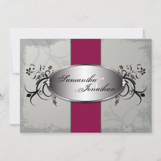 Wedding Invitation Elegant Grey Cherry Red Floral