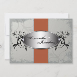 Wedding Invitation Elegant Grey Orange Aged Floral