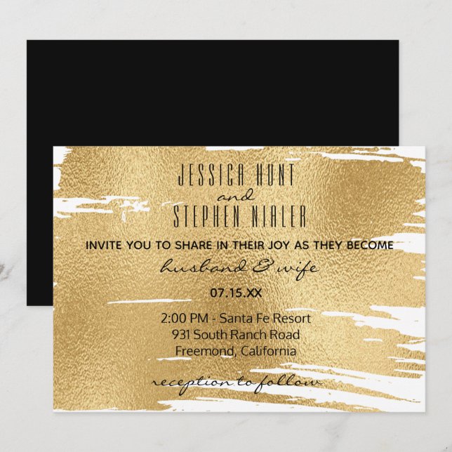 Wedding Invitation Elegant in Black and Gold (Front/Back)