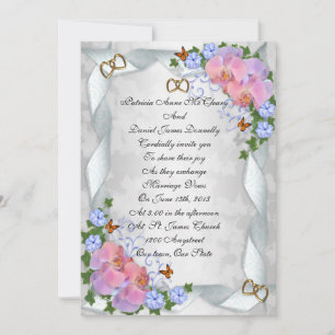 Wedding invitation elegant orchids and ribbons