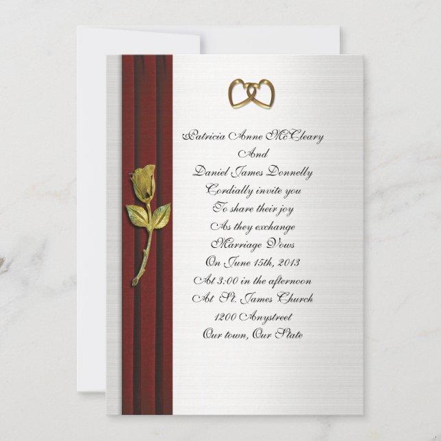 Wedding invitation elegant red velvet gold rose (Front)