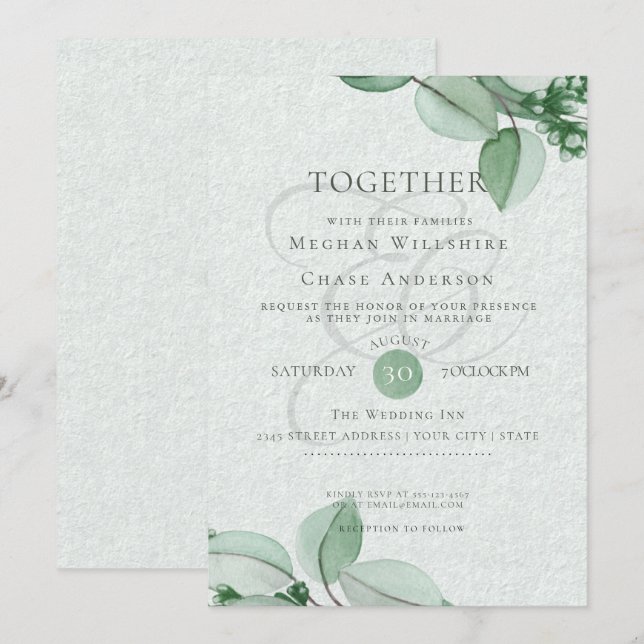Wedding Invitation | Elegant Watercolor Eucalyptus (Front/Back)