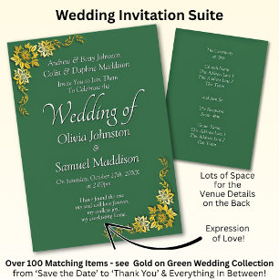 Wedding Invitation Emerald Green Gold White 