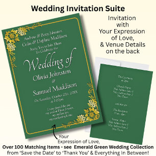 Wedding Invitation Emerald Green Gold White 