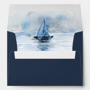 Wedding Invitation Envelope Navy Blue Sail Boat