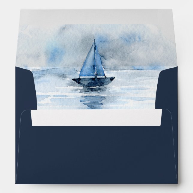 Wedding Invitation Envelope Navy Blue Sail Boat (Back (Bottom))