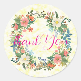 Wedding invitation envelope stickers, pink wreath classic round sticker