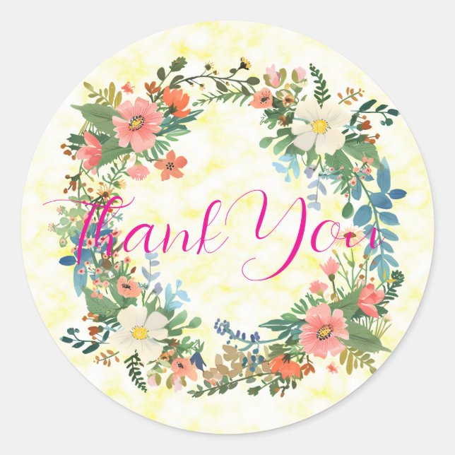 Wedding invitation envelope stickers, pink wreath classic round sticker (Front)