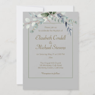 Wedding Invitation Eucalyptus bow 5" X 7" 