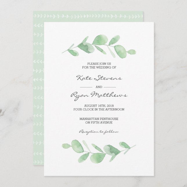 Wedding Invitation | Eucalyptus garden watercolor (Front/Back)