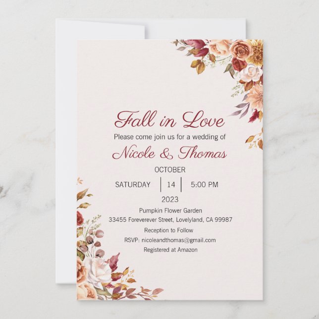 Wedding Invitation, Fall in Love Wedding  Invitation (Front)