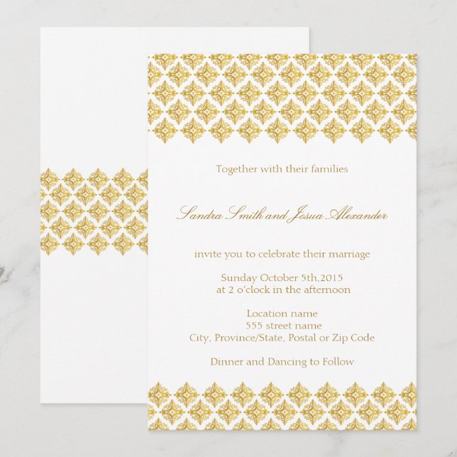 Wedding Invitation faux Gold Arabesques (Front/Back)