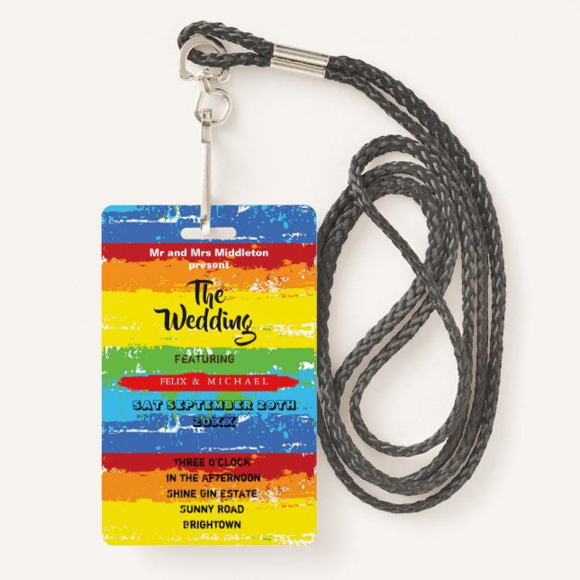 Wedding Invitation Festival Rainbow Fun  ID Badge (Front with Lanyard)