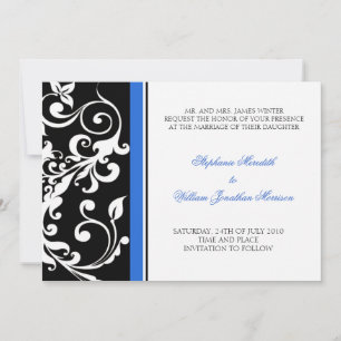 Wedding Invitation - Floral - Black/Blue