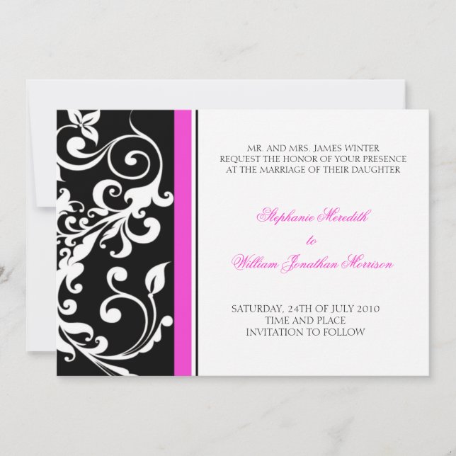 Wedding Invitation - Floral - Black/Pink (Front)
