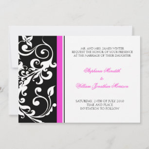 Wedding Invitation - Floral - Black/Pink