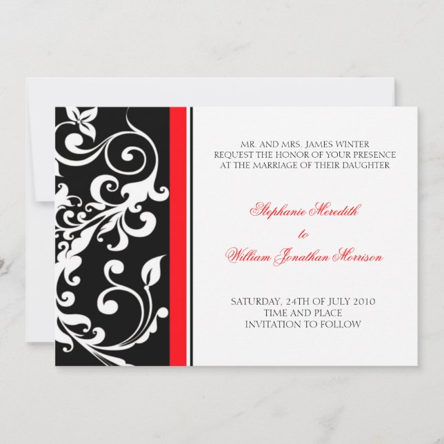 Wedding Invitation - Floral - Black/Red (Front)