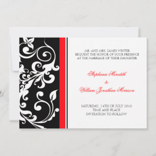 Wedding Invitation - Floral - Black/Red