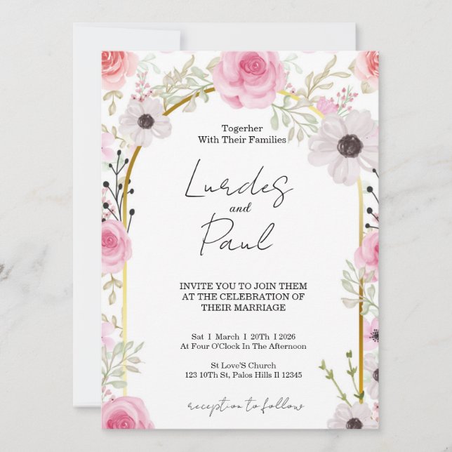  Wedding invitation Floral Pink (Front)