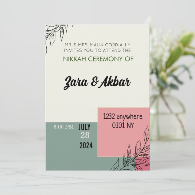 Wedding Invitation, Floral wedding invitation (Standing Front)