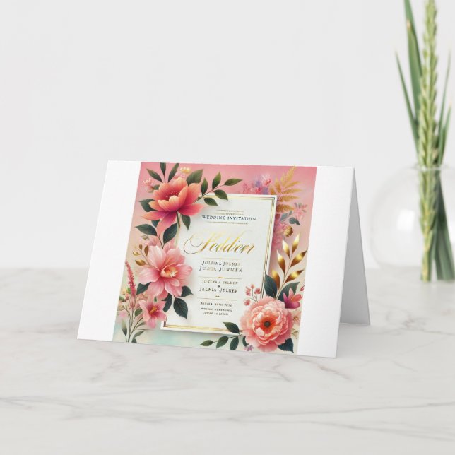 wedding invitation, floral wedding invite, botanic invitation (Front)