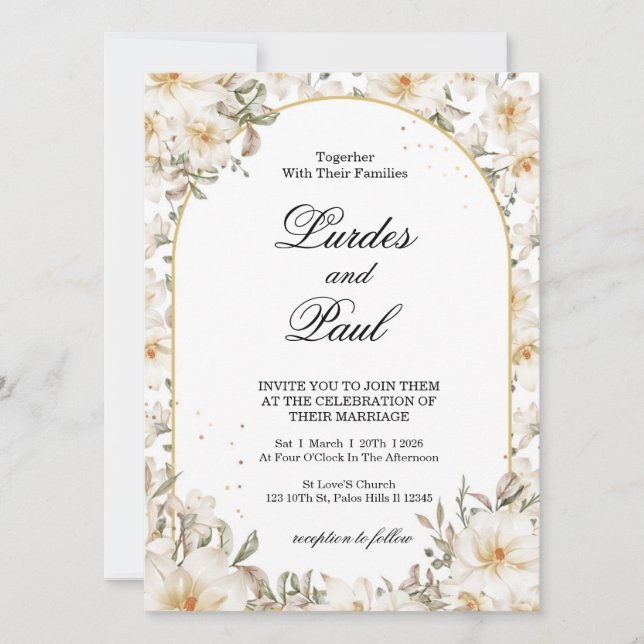  Wedding invitation Flower Vintage White (Front)