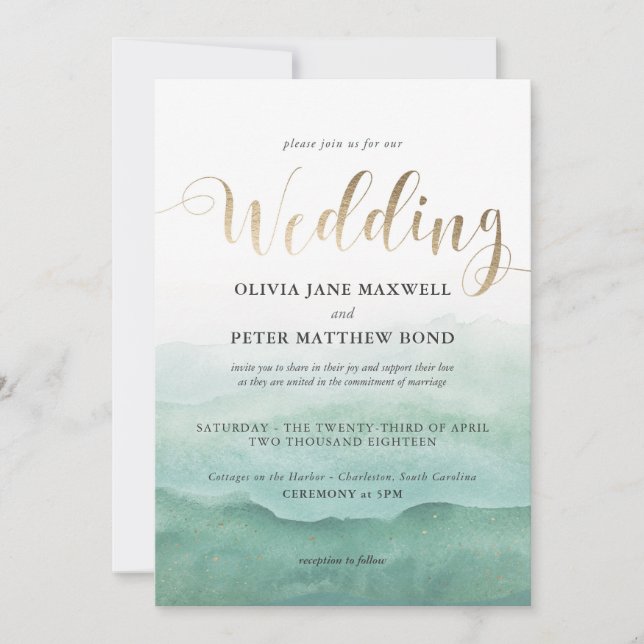 Wedding Invitation Foil - Watercolor Seas (Front)