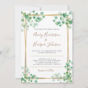 Wedding Invitation Foliage with gold border
