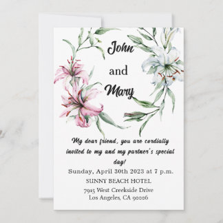 Wedding Invitation for Friend, Floral Wedding Card