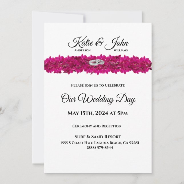 Wedding Invitation-Fuchsia Orchids on White- Invitation (Front)
