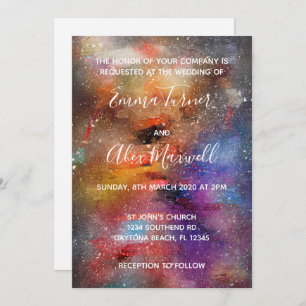 Wedding Invitation Galaxy Watercolour Script